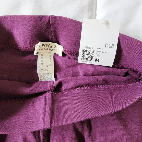 NWT Forever 21 Burgundy Plum Pink Purple Cotton Leggings Pants - Picture 3 of 4